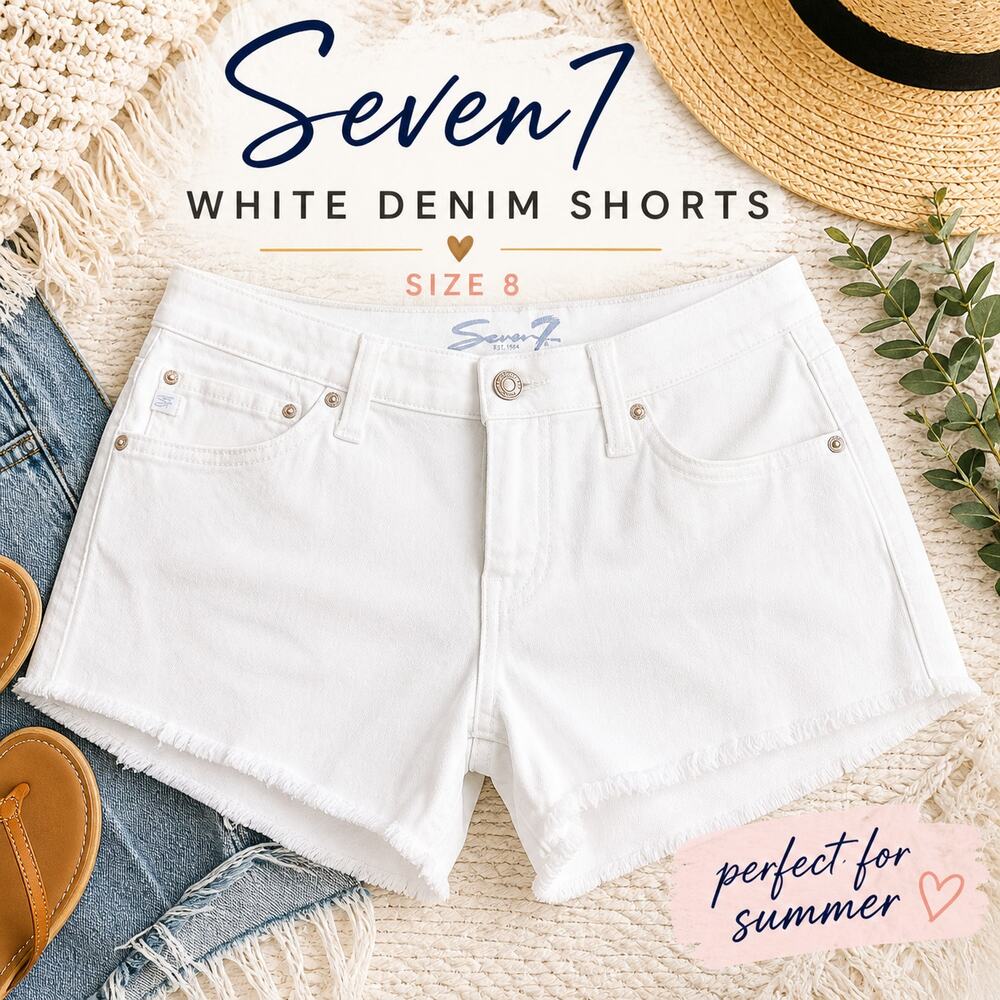 Seven7 White Denim Cutoff Shorts Size 8 Raw Hem Summer